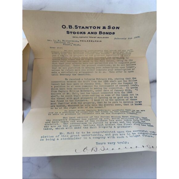 1909 & 1916 Hull Copper Co. Arizona Mining Stock Ephemera – Jerome AZ History - Picture 4 of 10